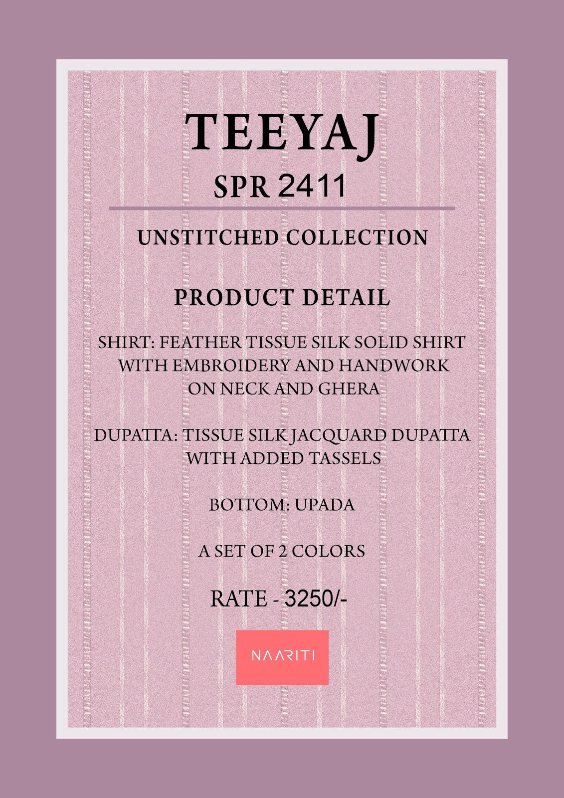 Teeyaj Naariti Tissue Silk Pant Style Suits Manufacturer
