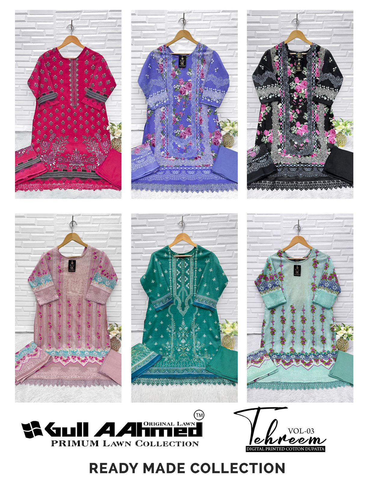 Tehreem Vol 3 Gul Ahmed Lawn Cotton Karachi Readymade Suits Wholesale Rate