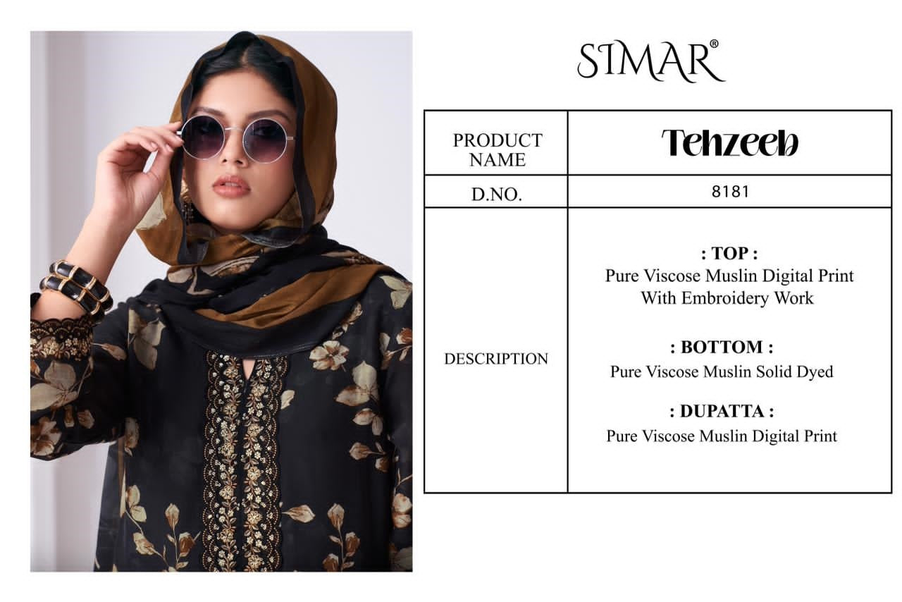 Tehzeeb Simar Viscose Muslin Pant Style Suits Wholesale Price