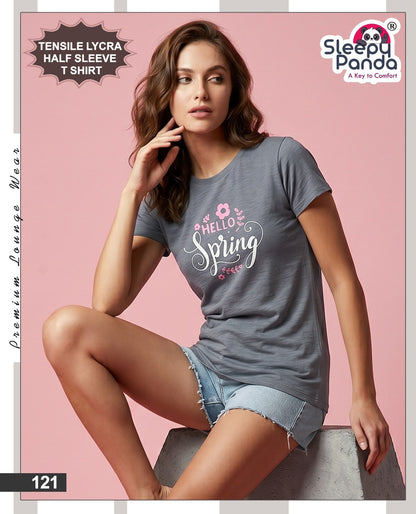 Tencil 121 Sleepy Panda Lycra Women Tshirt Supplier Gujarat