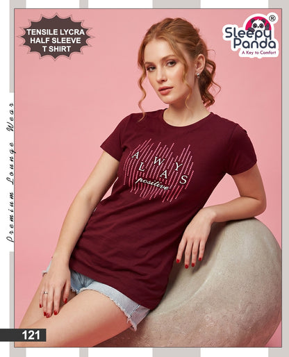 Tencil 121 Sleepy Panda Lycra Women Tshirt Supplier Gujarat
