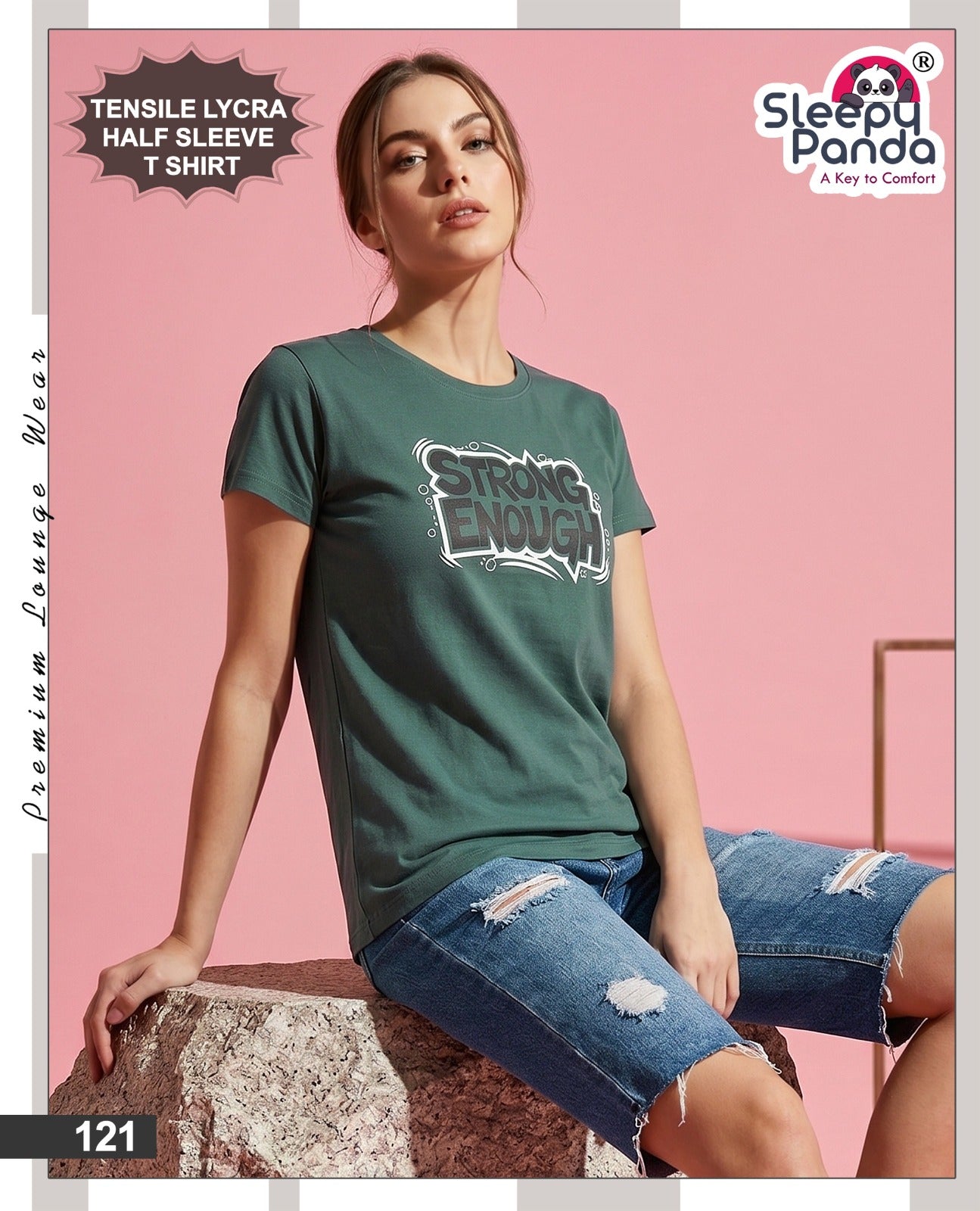 Tencil 121 Sleepy Panda Lycra Women Tshirt Supplier Gujarat