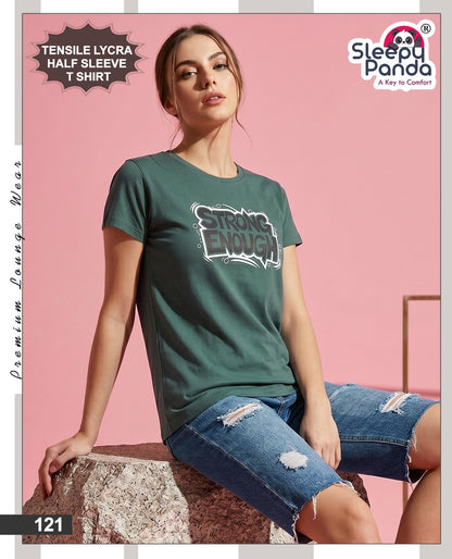 Tencil 121 Sleepy Panda Lycra Women Tshirt Supplier Gujarat