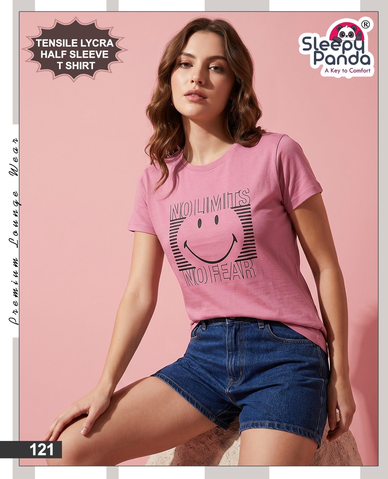 Tencil 121 Sleepy Panda Lycra Women Tshirt Supplier Gujarat