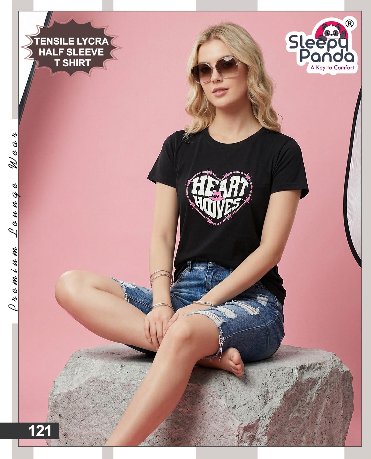 Tencil 121 Sleepy Panda Lycra Women Tshirt Supplier Gujarat