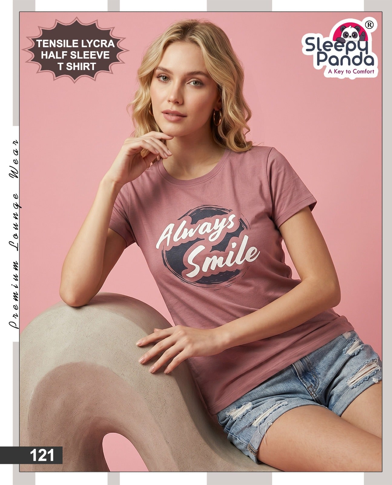 Tencil 121 Sleepy Panda Lycra Women Tshirt Supplier Gujarat