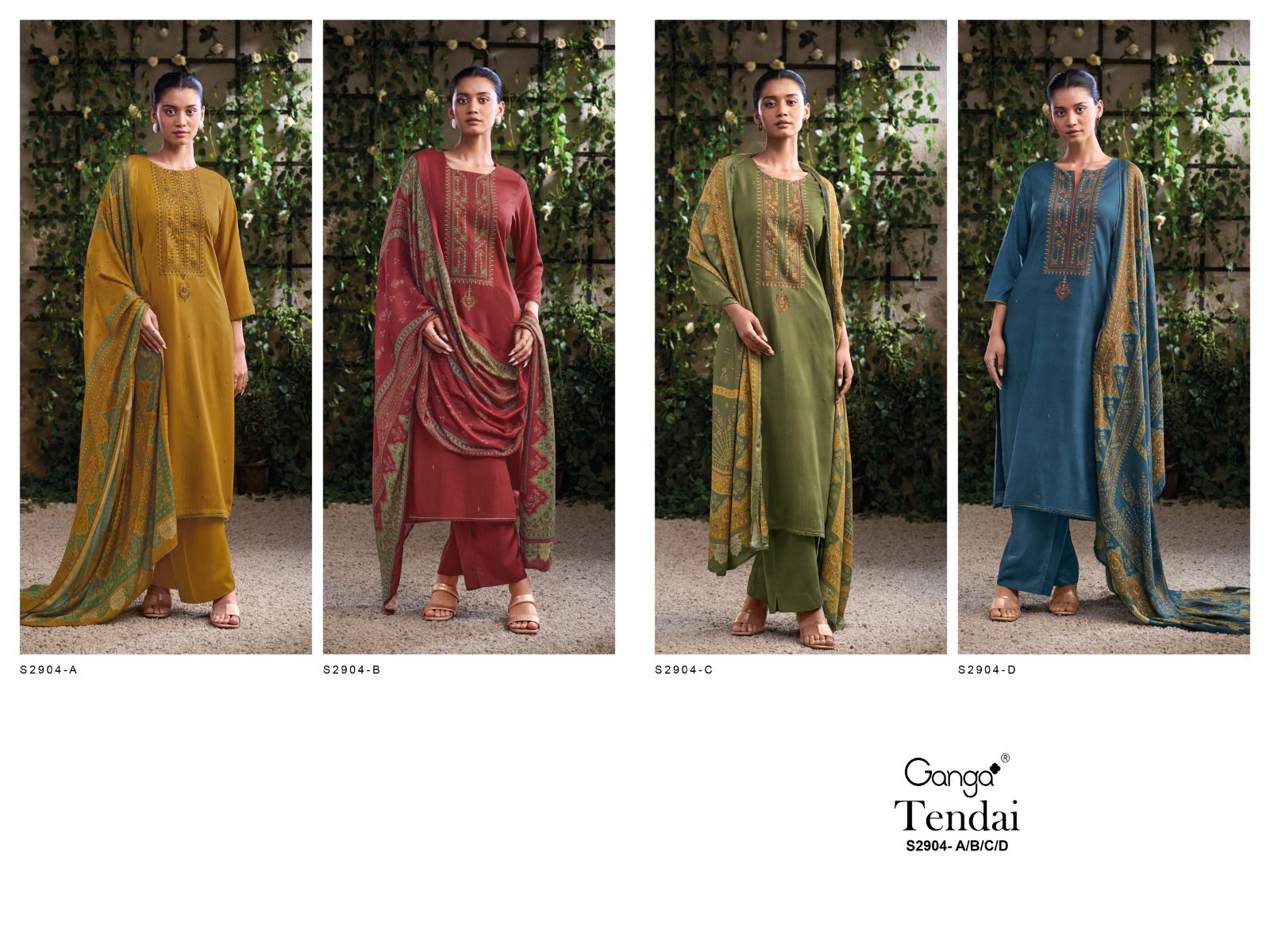 Tendai 2904 Ganga Pashmina Plazzo Style Suits Manufacturer