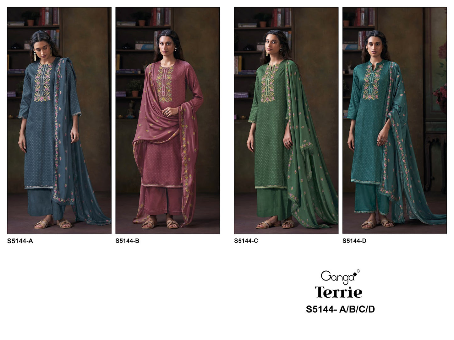 Terrie S5144 Ganga Cotton Satin Plazzo Style Suits Manufacturer Gujarat