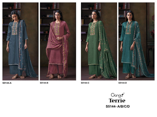 Terrie S5144 Ganga Cotton Satin Plazzo Style Suits Manufacturer Gujarat
