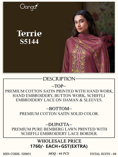 Terrie S5144 Ganga Cotton Satin Plazzo Style Suits Manufacturer Gujarat