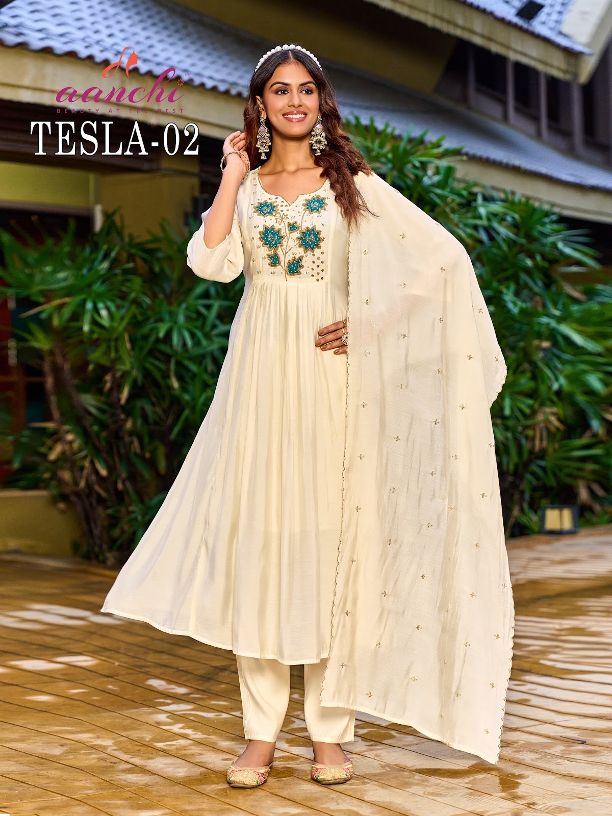 Tesla Aanchi Mul Chanderi Readymade Anarkali Suits Supplier Ahmedabad
