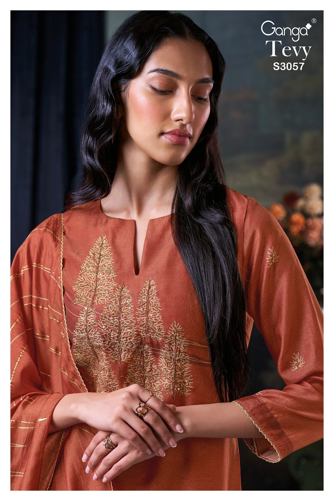 Tevy 3057 Ganga Bemberg Silk Plazzo Style Suits Supplier