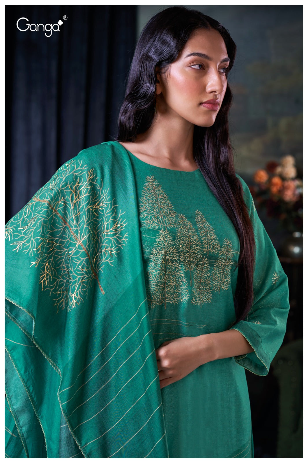 Tevy 3057 Ganga Bemberg Silk Plazzo Style Suits Supplier