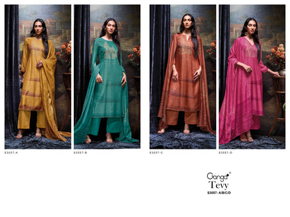 Tevy 3057 Ganga Bemberg Silk Plazzo Style Suits Supplier