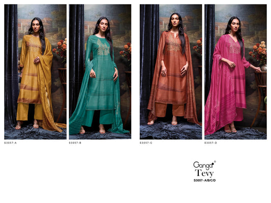 Tevy 3057 Ganga Bemberg Silk Plazzo Style Suits Supplier