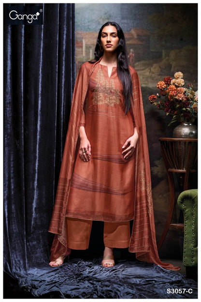 Tevy 3057 Ganga Bemberg Silk Plazzo Style Suits Supplier