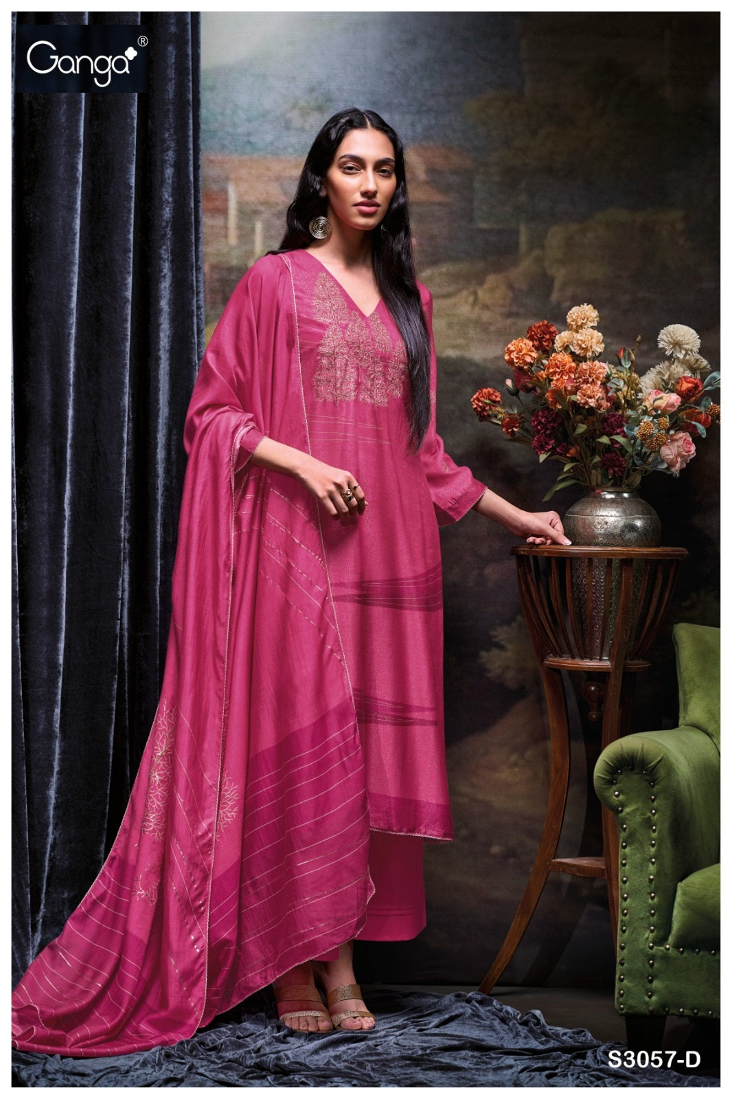 Tevy 3057 Ganga Bemberg Silk Plazzo Style Suits Supplier