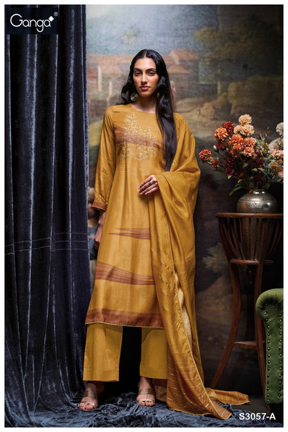 Tevy 3057 Ganga Bemberg Silk Plazzo Style Suits Supplier