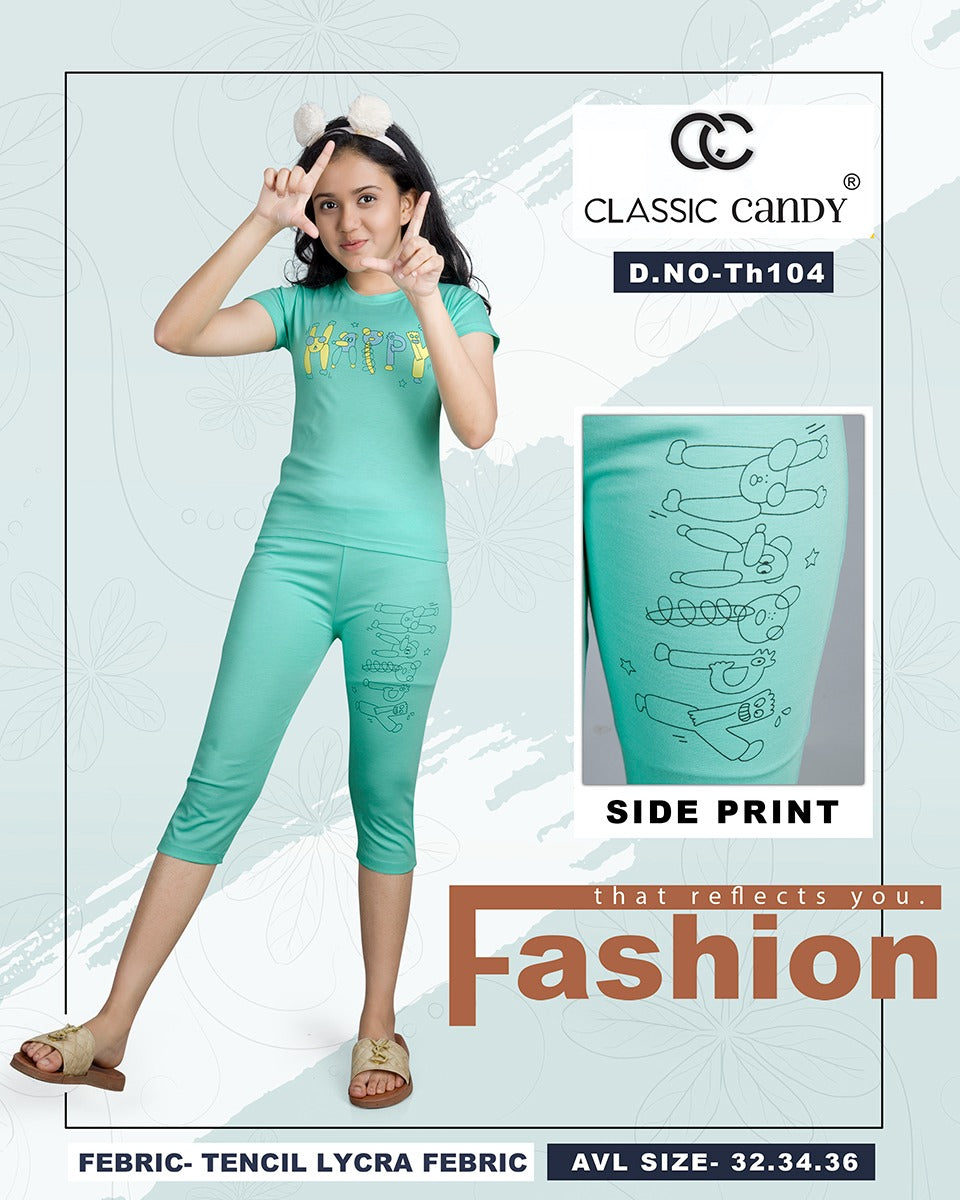 Th-104 Classic Candy Tencil Lycra Girls Capri Night Suits