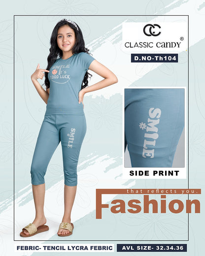 Th-104 Classic Candy Tencil Lycra Girls Capri Night Suits
