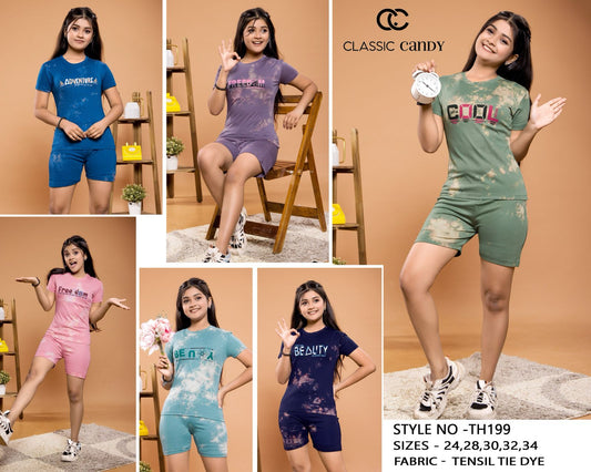 Th199 Classic Candy Tie Dye Girls Shorts Set Wholesale Rate