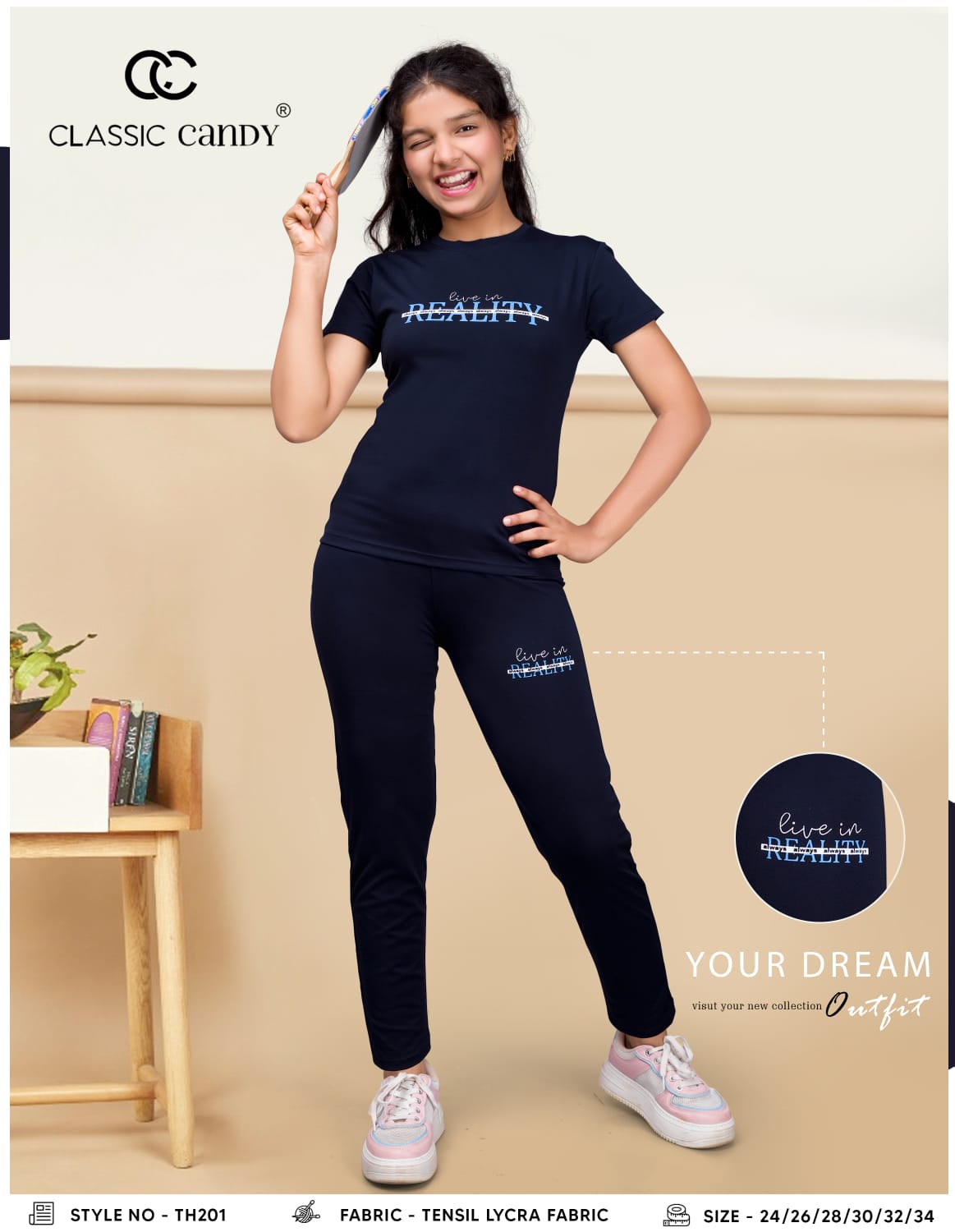 Th201 क्लासिक कैंडी टेंसिल लाइक्रा गर्ल्स पैंट सेट सप्लायर भारत