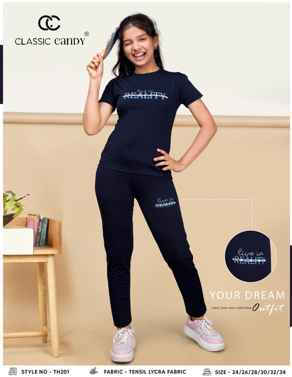 Th201 क्लासिक कैंडी टेंसिल लाइक्रा गर्ल्स पैंट सेट सप्लायर भारत