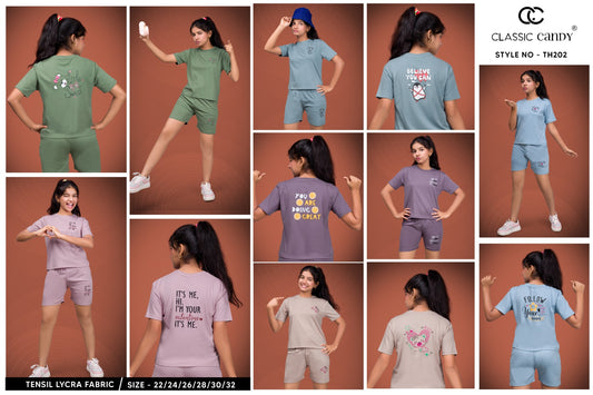 Th202 Classic Candy Lycra Girls Shorts Set Wholesale