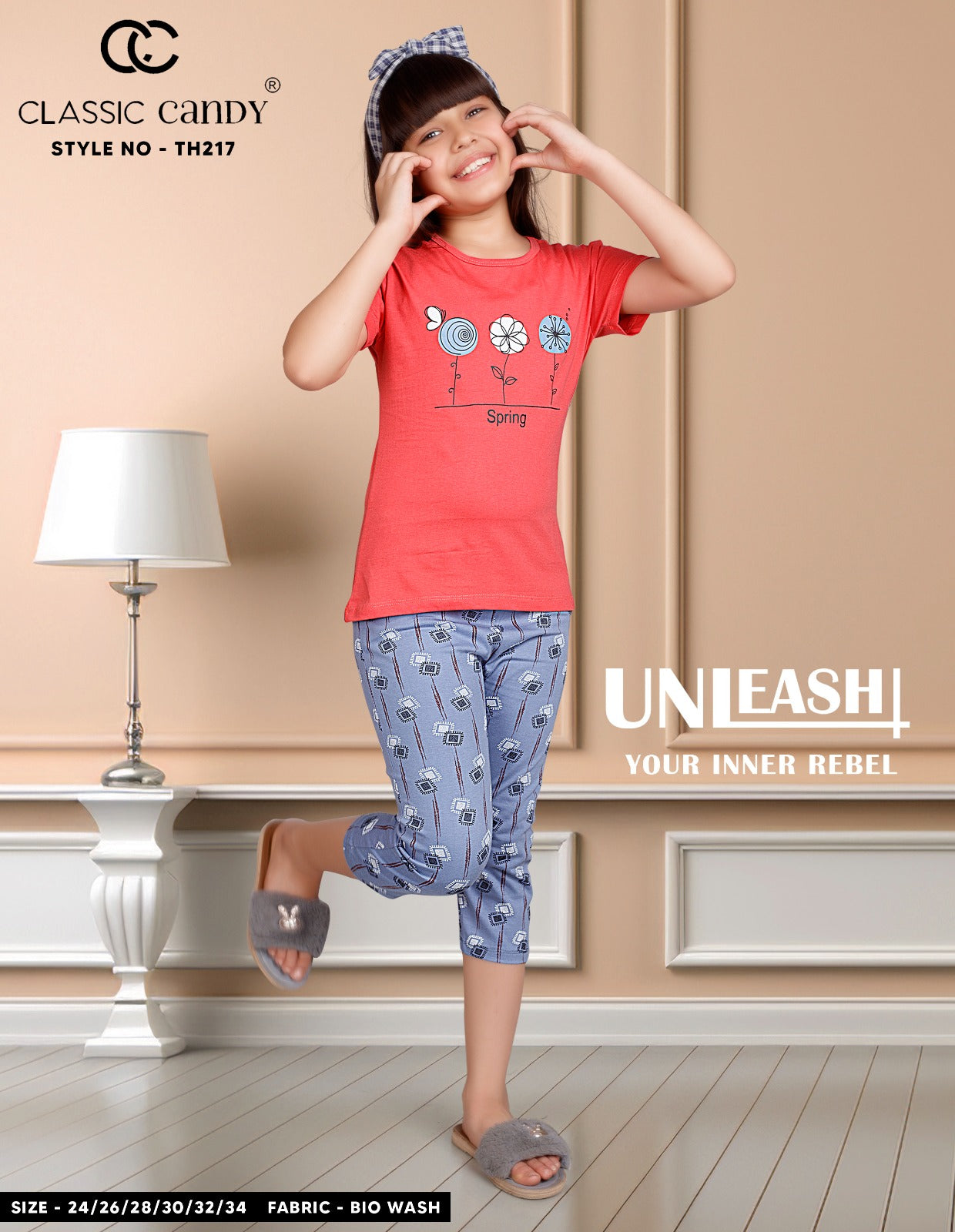 Th217 Classic Candy Biowash Girls Capri Night Suits Wholesale Rate