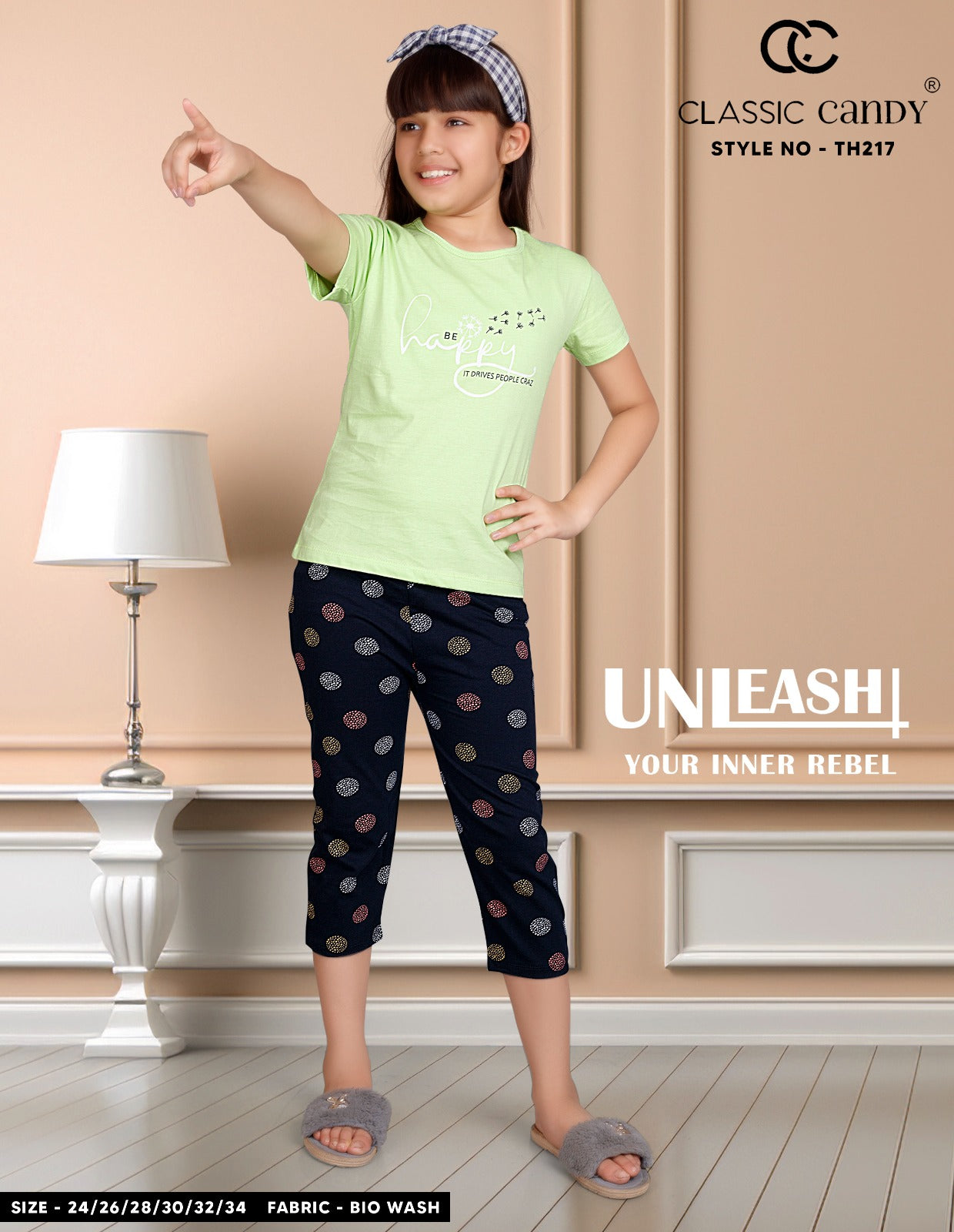 Th217 Classic Candy Biowash Girls Capri Night Suits Wholesale Rate