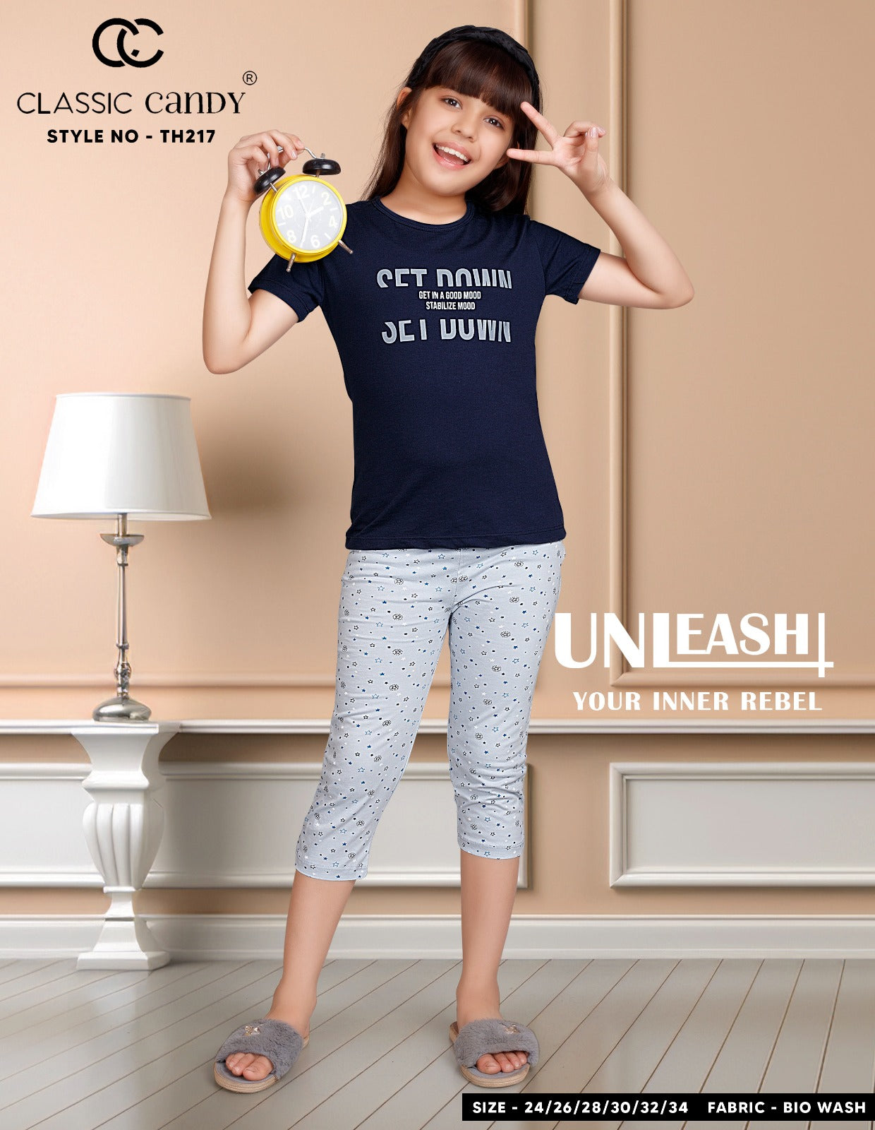 Th217 Classic Candy Biowash Girls Capri Night Suits Wholesale Rate