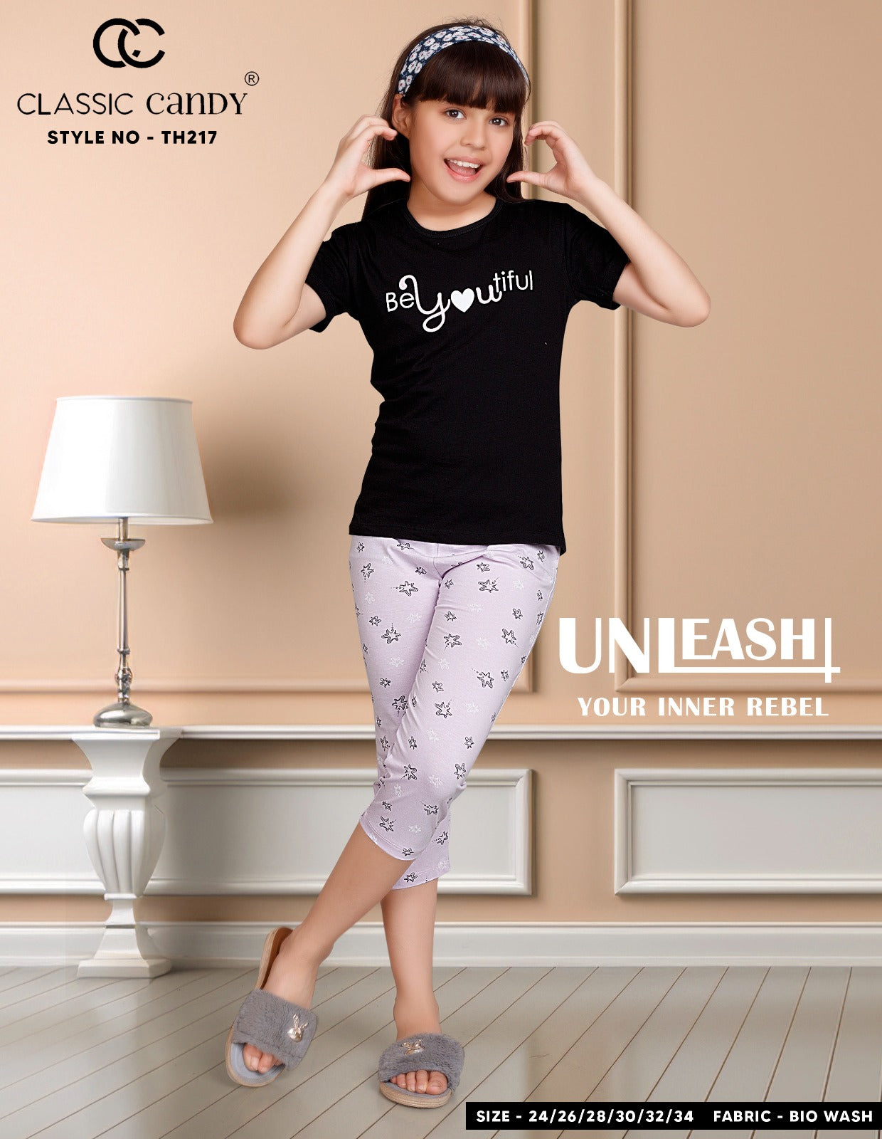 Th217 Classic Candy Biowash Girls Capri Night Suits Wholesale Rate