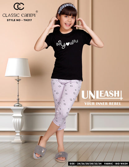 Th217 Classic Candy Biowash Girls Capri Night Suits Wholesale Rate