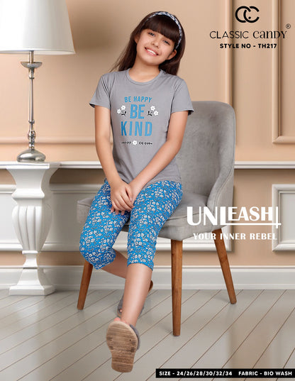 Th217 Classic Candy Biowash Girls Capri Night Suits Wholesale Rate
