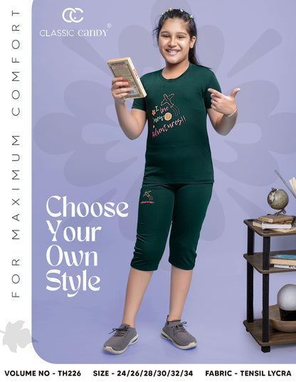 Th226 Classic Candy Tencil Lycra Girls Capri Night Suits Exporter Gujarat