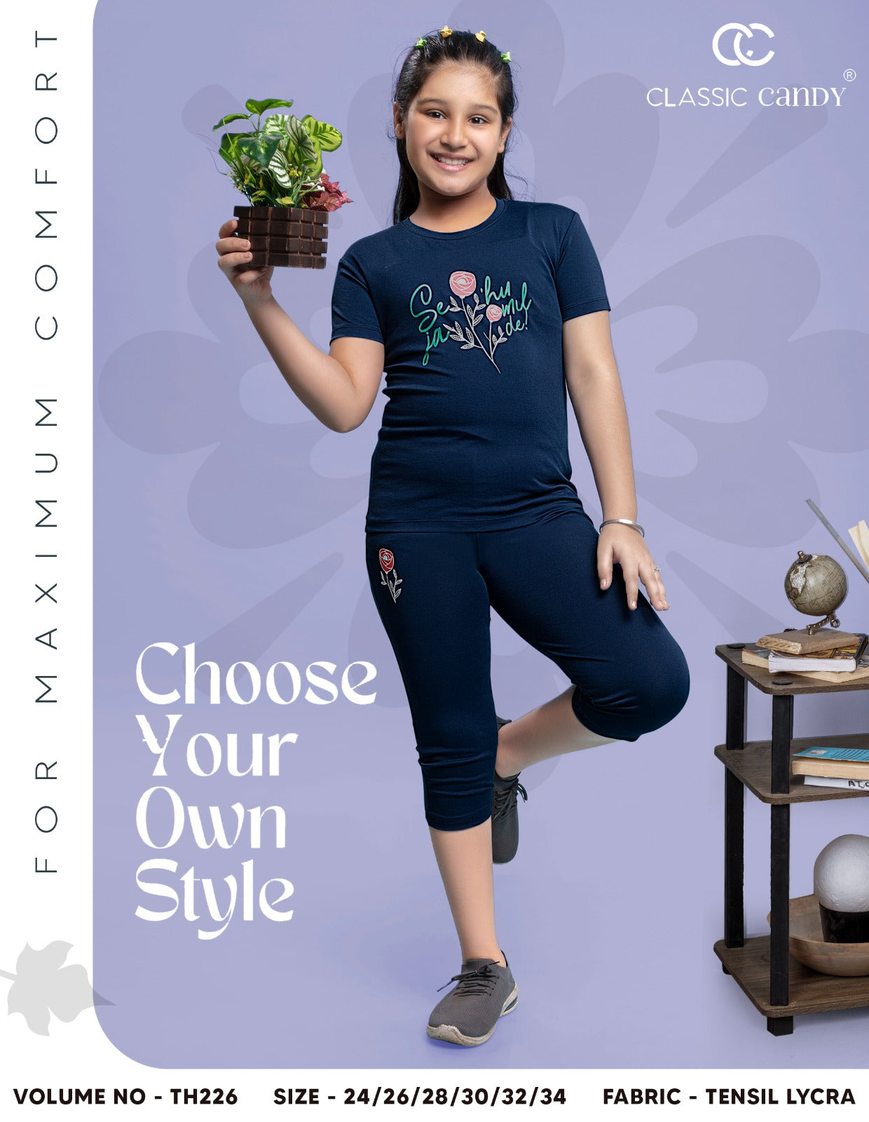 Th226 Classic Candy Tencil Lycra Girls Capri Night Suits Exporter Gujarat