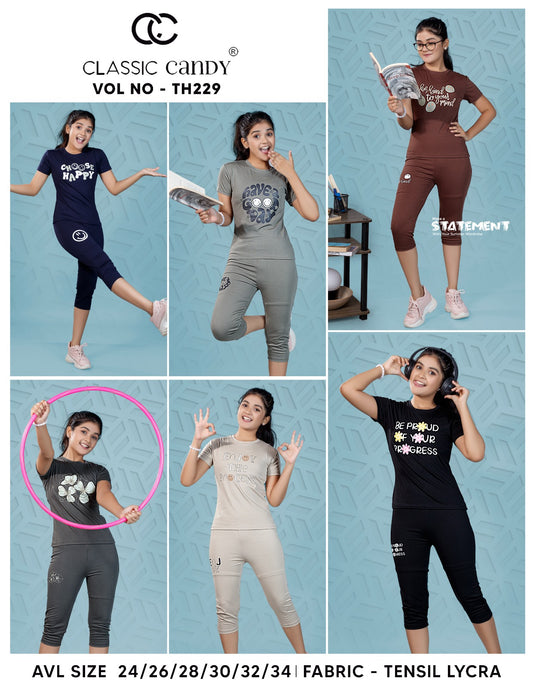 Th229 Classic Candy Tencil Lycra Girls Capri Night Suits Manufacturer