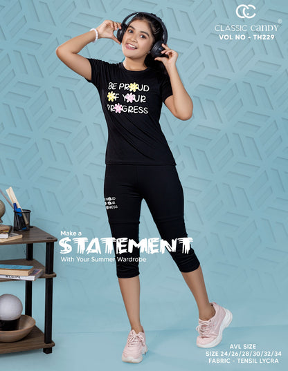 Th229 Classic Candy Tencil Lycra Girls Capri Night Suits Manufacturer