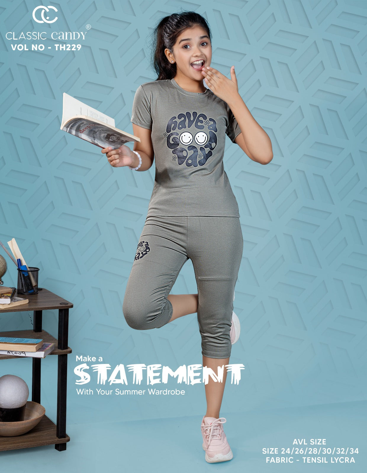 Th229 Classic Candy Tencil Lycra Girls Capri Night Suits Manufacturer