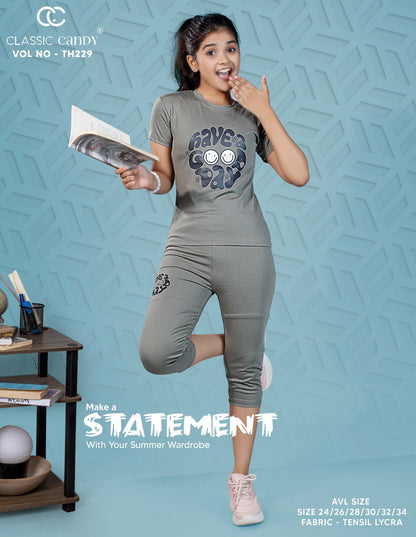 Th229 Classic Candy Tencil Lycra Girls Capri Night Suits Manufacturer