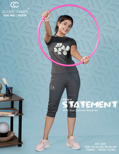 Th229 Classic Candy Tencil Lycra Girls Capri Night Suits Manufacturer