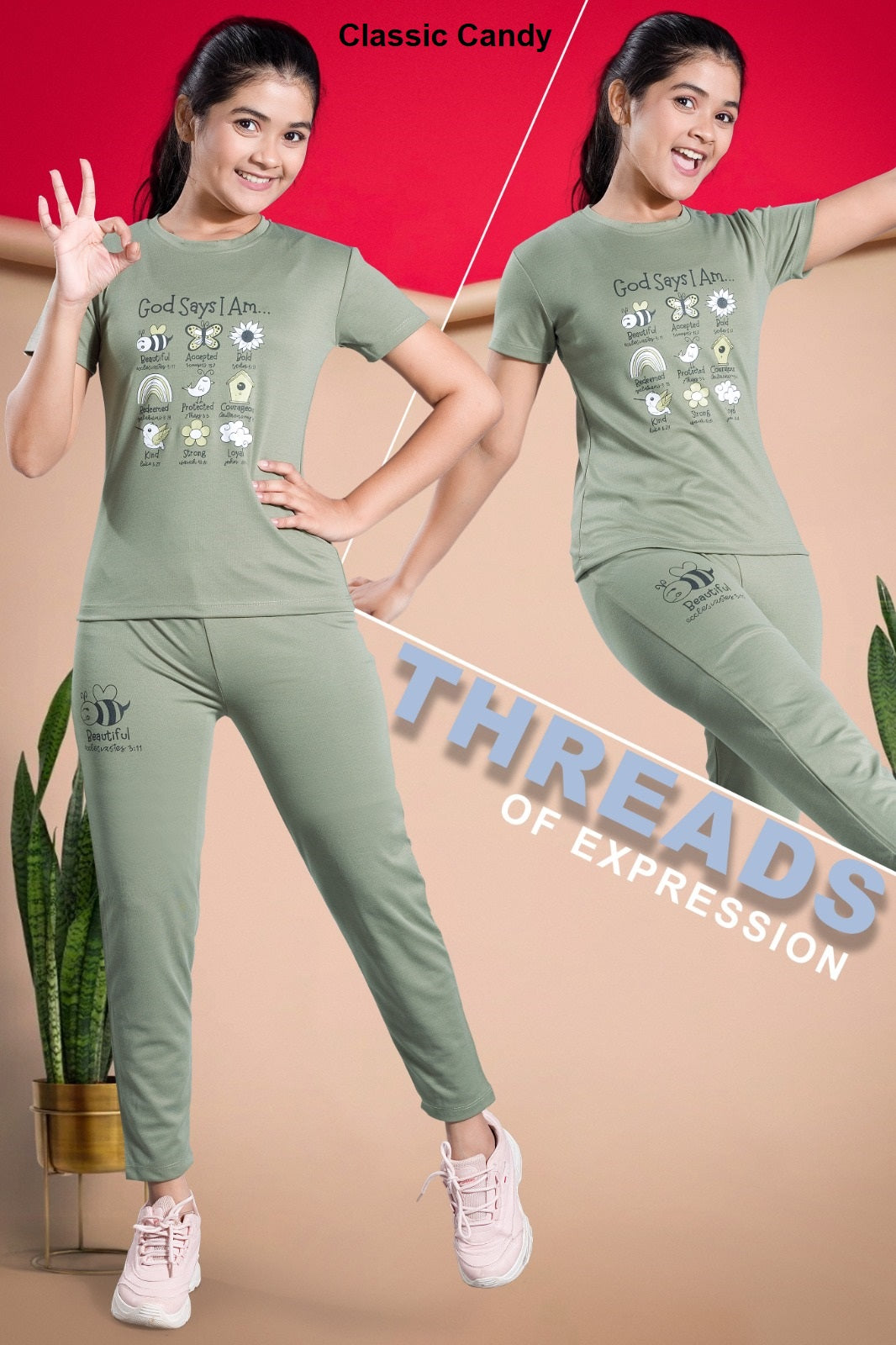 Th233 Classic Candy Tencil Lycra Girls Pant Set Wholesaler India