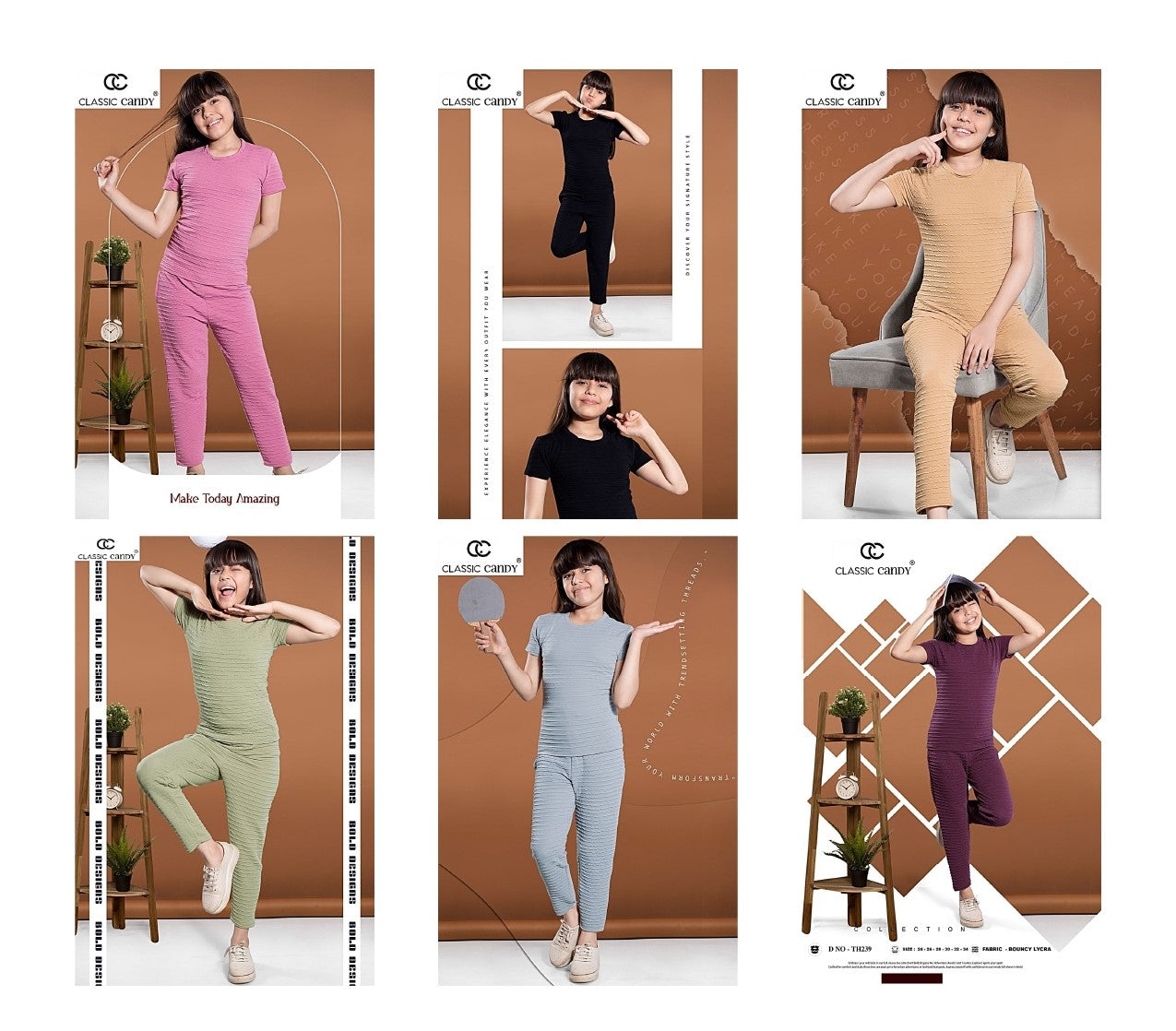 Th239 Classic Candy Lycra Girls Pant Set Exporter India