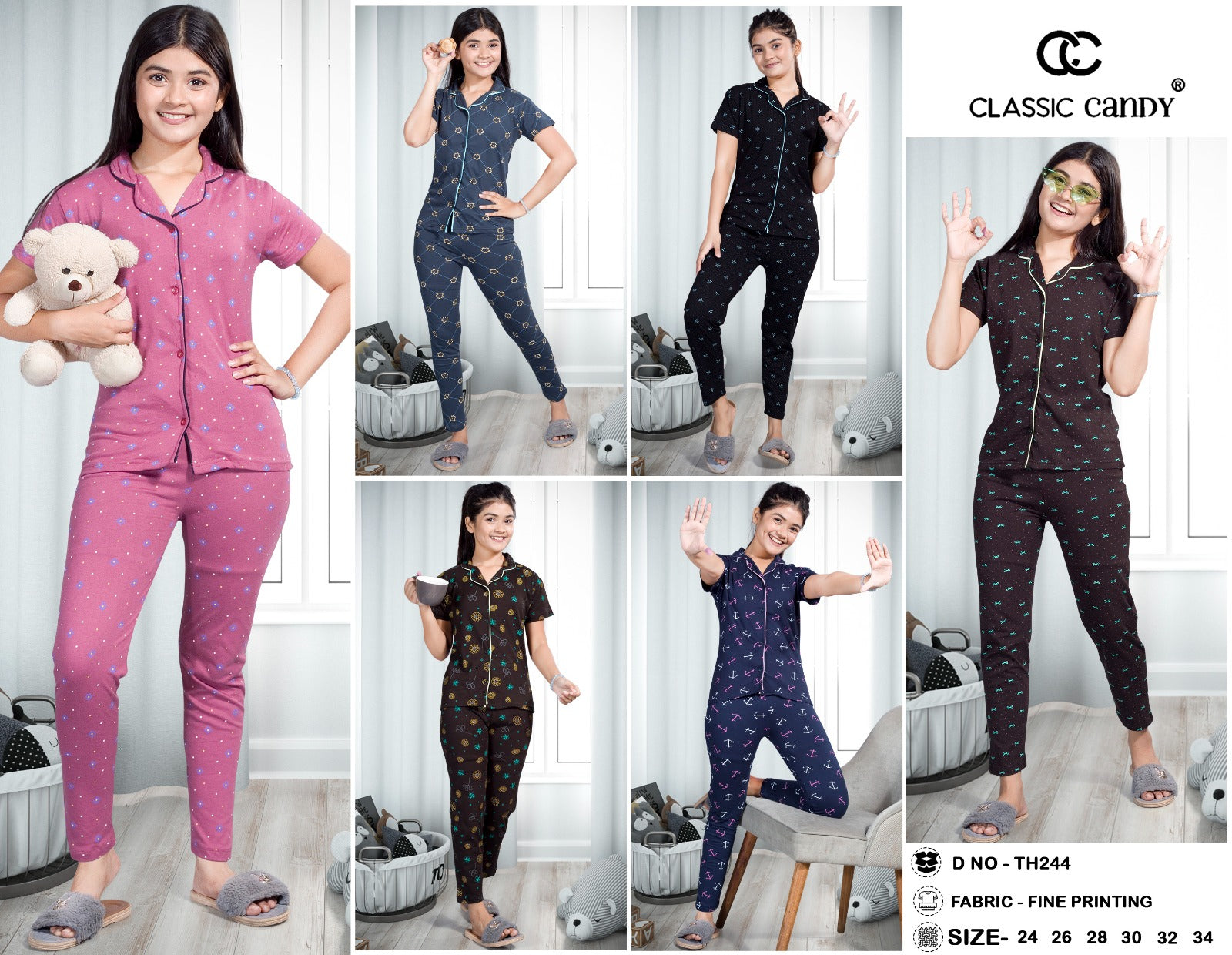 Th244 Front Open Classic Candy Girls Night Suits Manufacturer Ahmedabad