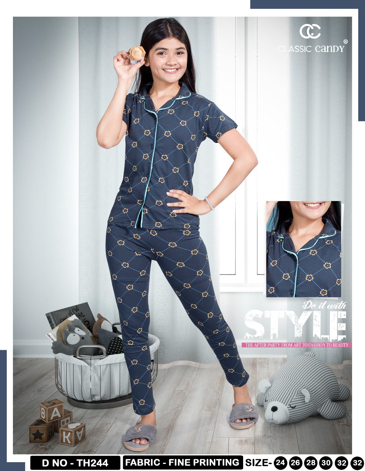 Th244 Front Open Classic Candy Girls Night Suits Manufacturer Ahmedabad