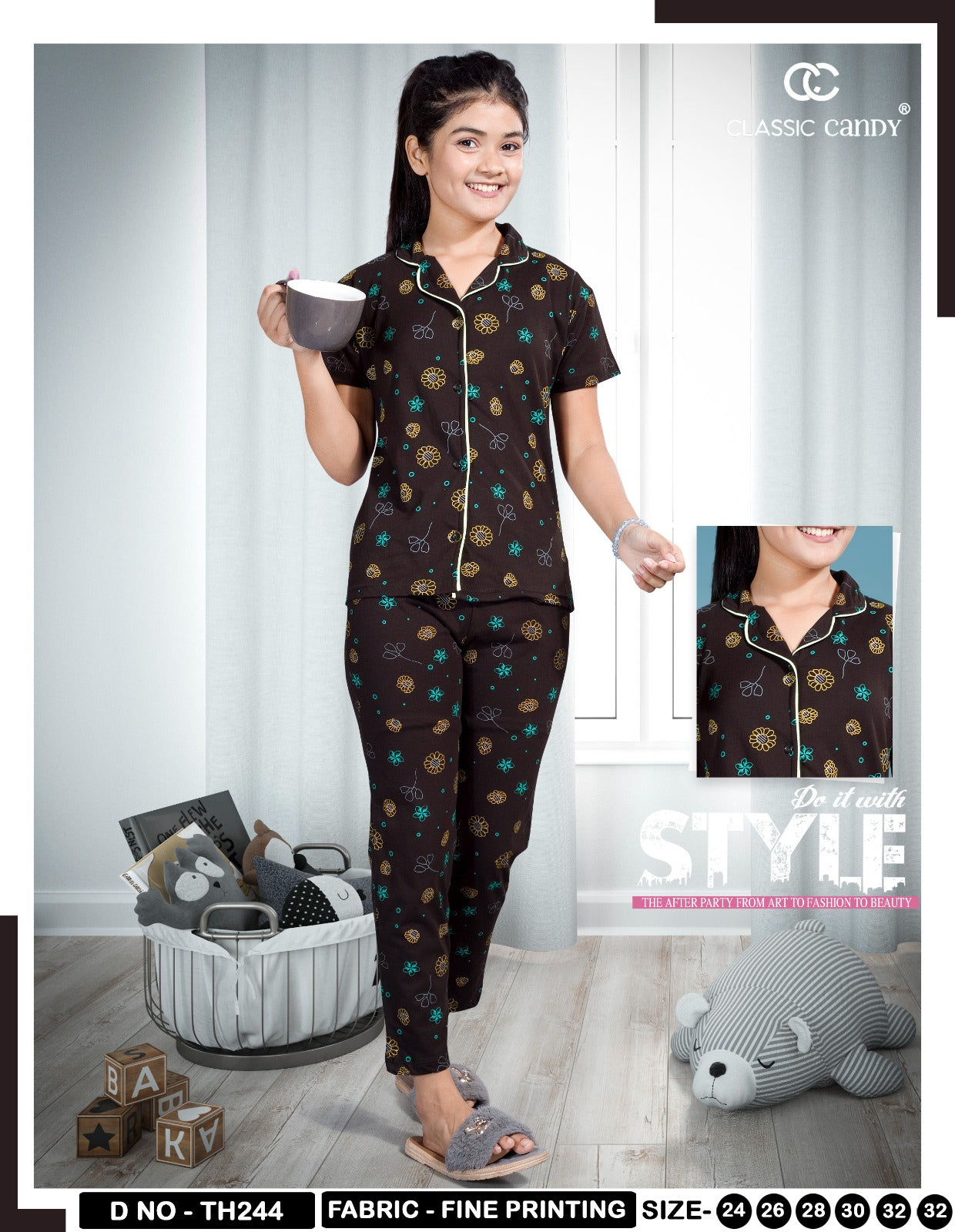 Th244 Front Open Classic Candy Girls Night Suits Manufacturer Ahmedabad