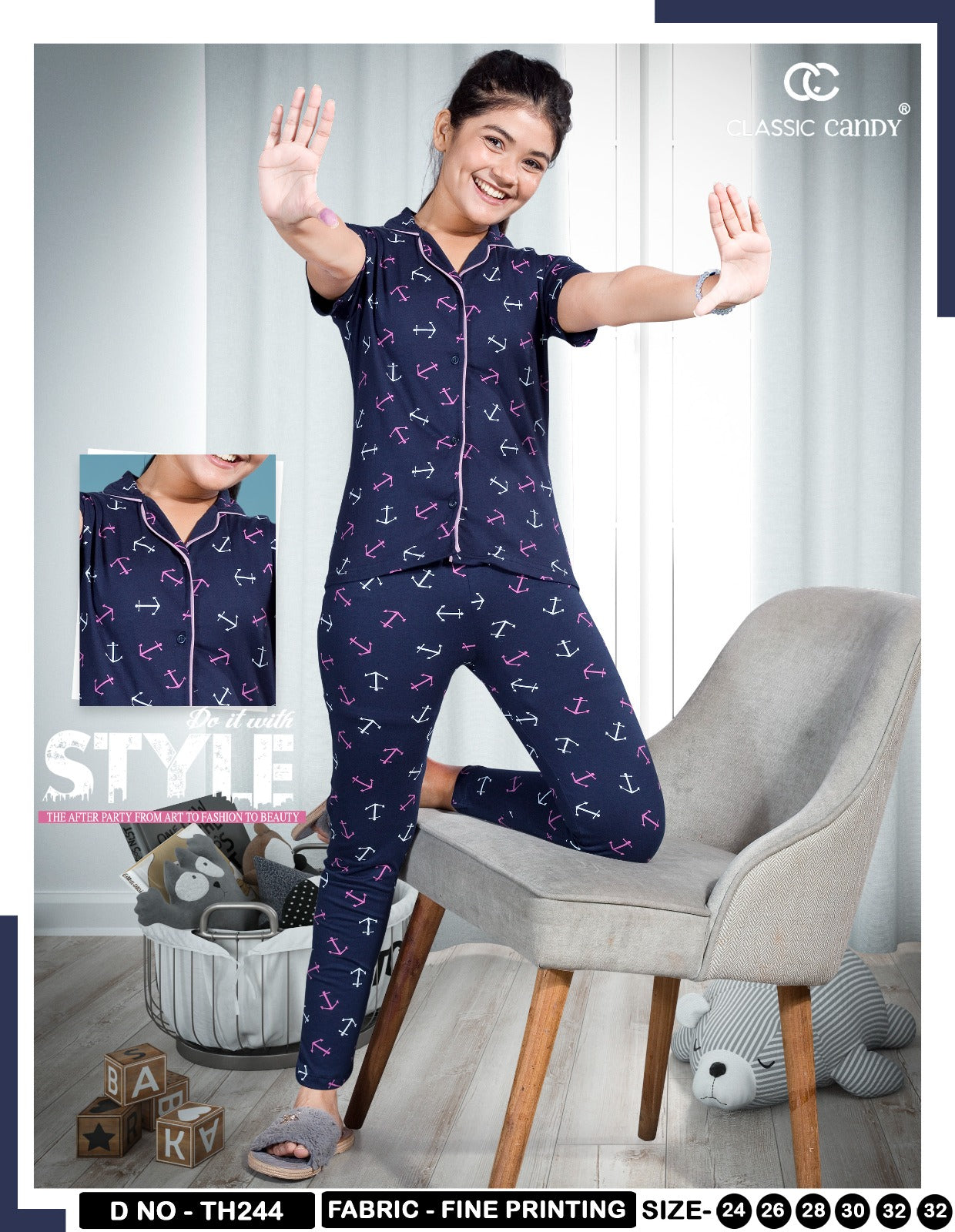 Th244 Front Open Classic Candy Girls Night Suits Manufacturer Ahmedabad