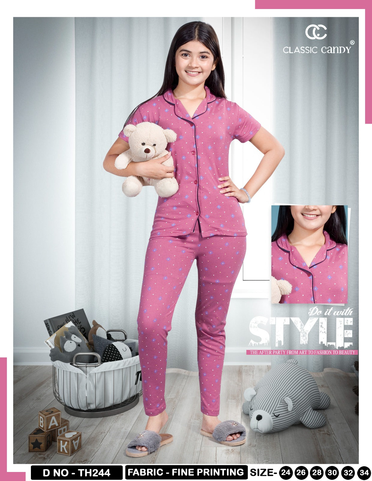 Th244 Front Open Classic Candy Girls Night Suits Manufacturer Ahmedabad