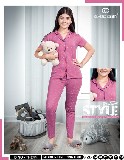 Th244 Front Open Classic Candy Girls Night Suits Manufacturer Ahmedabad