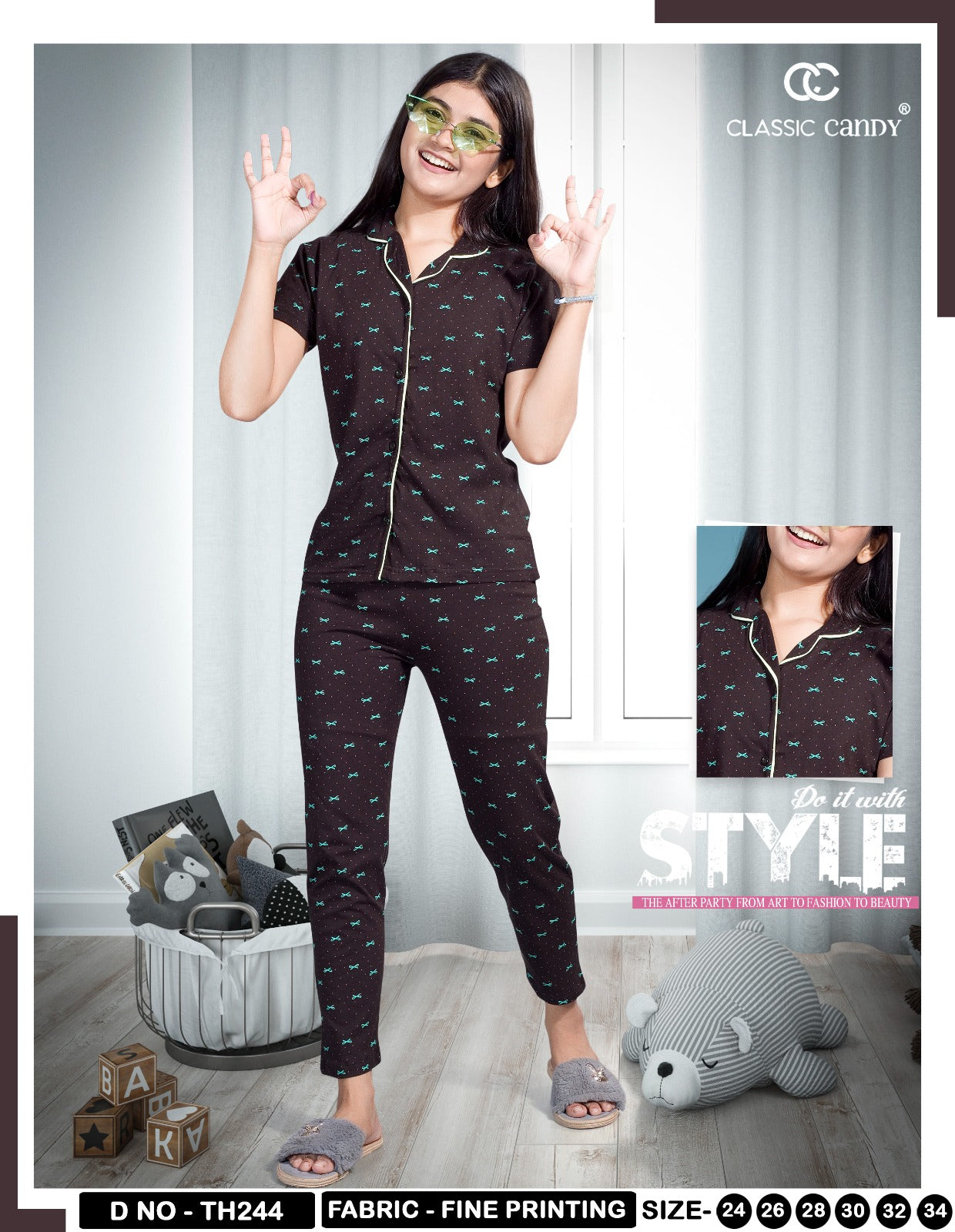 Th244 Front Open Classic Candy Girls Night Suits Manufacturer Ahmedabad